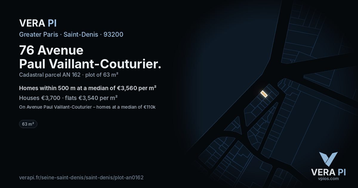 76 Avenue Paul Vaillant-Couturier, Saint-Denis at night – the plot lit, the parcels around coloured by the prices near them