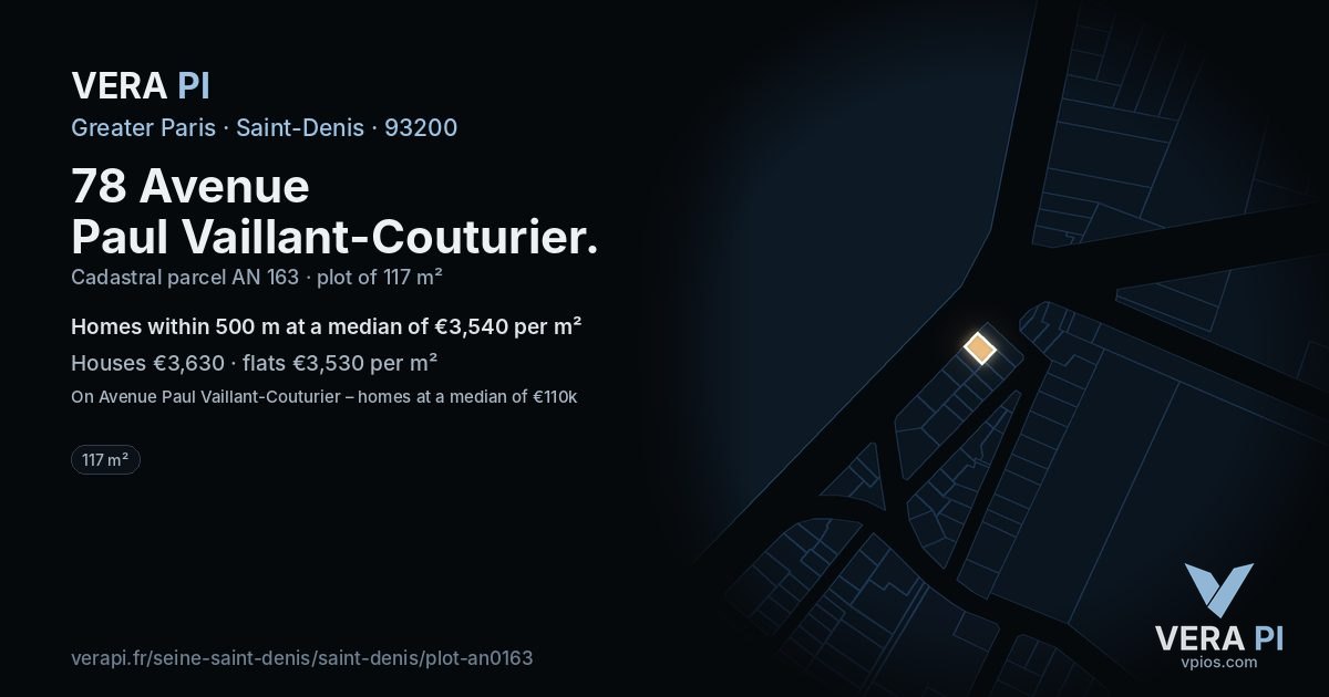 78 Avenue Paul Vaillant-Couturier, Saint-Denis at night – the plot lit, the parcels around coloured by the prices near them