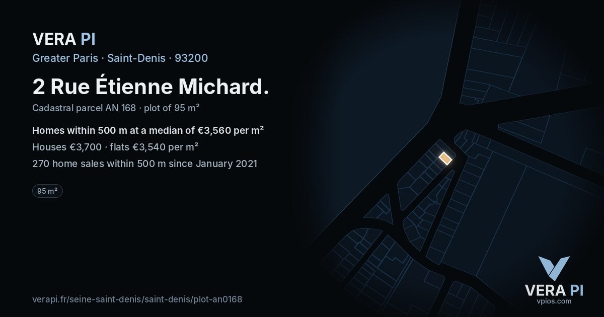 2 Rue Étienne Michard, Saint-Denis at night – the plot lit, the parcels around coloured by the prices near them