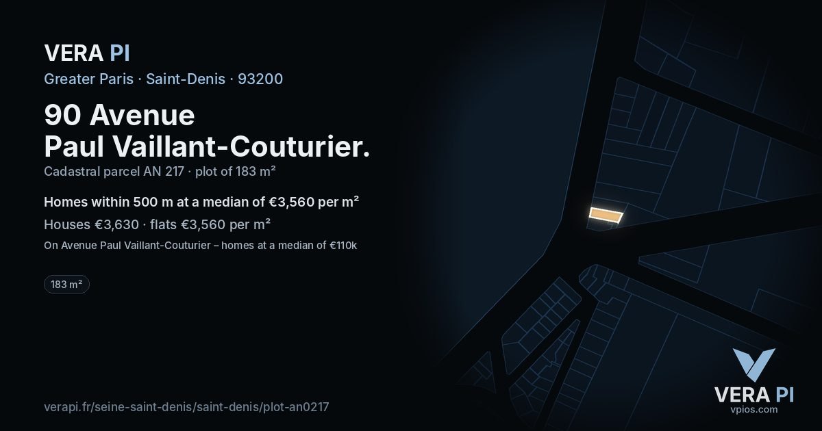 90 Avenue Paul Vaillant-Couturier, Saint-Denis at night – the plot lit, the parcels around coloured by the prices near them
