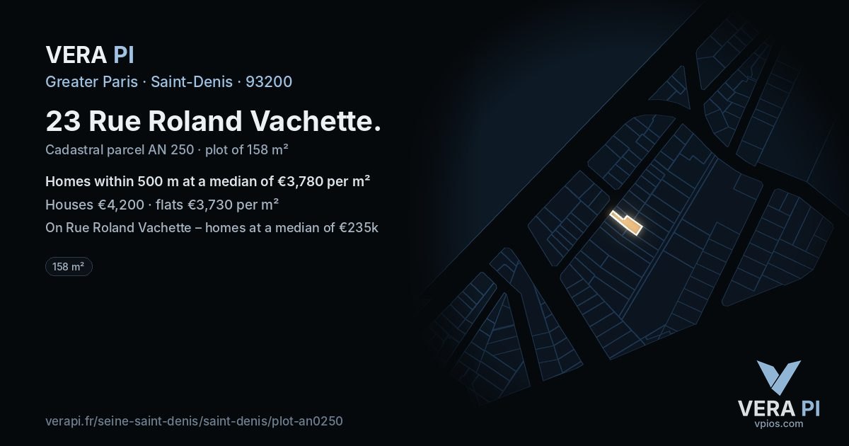 23 Rue Roland Vachette, Saint-Denis at night – the plot lit, the parcels around coloured by the prices near them