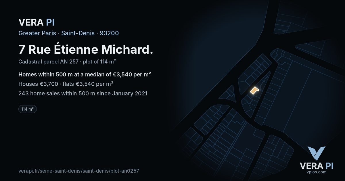7 Rue Étienne Michard, Saint-Denis at night – the plot lit, the parcels around coloured by the prices near them