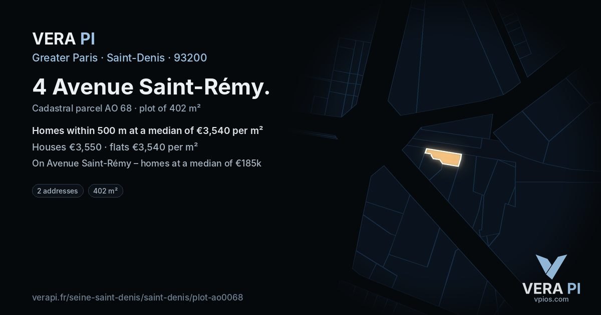 4 Avenue Saint-Rémy, Saint-Denis at night – the plot lit, the parcels around coloured by the prices near them