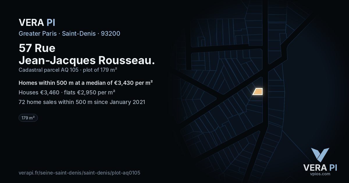 57 Rue Jean-Jacques Rousseau, Saint-Denis at night – the plot lit, the parcels around coloured by the prices near them