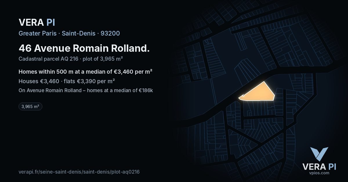 46 Avenue Romain Rolland, Saint-Denis at night – the plot lit, the parcels around coloured by the prices near them