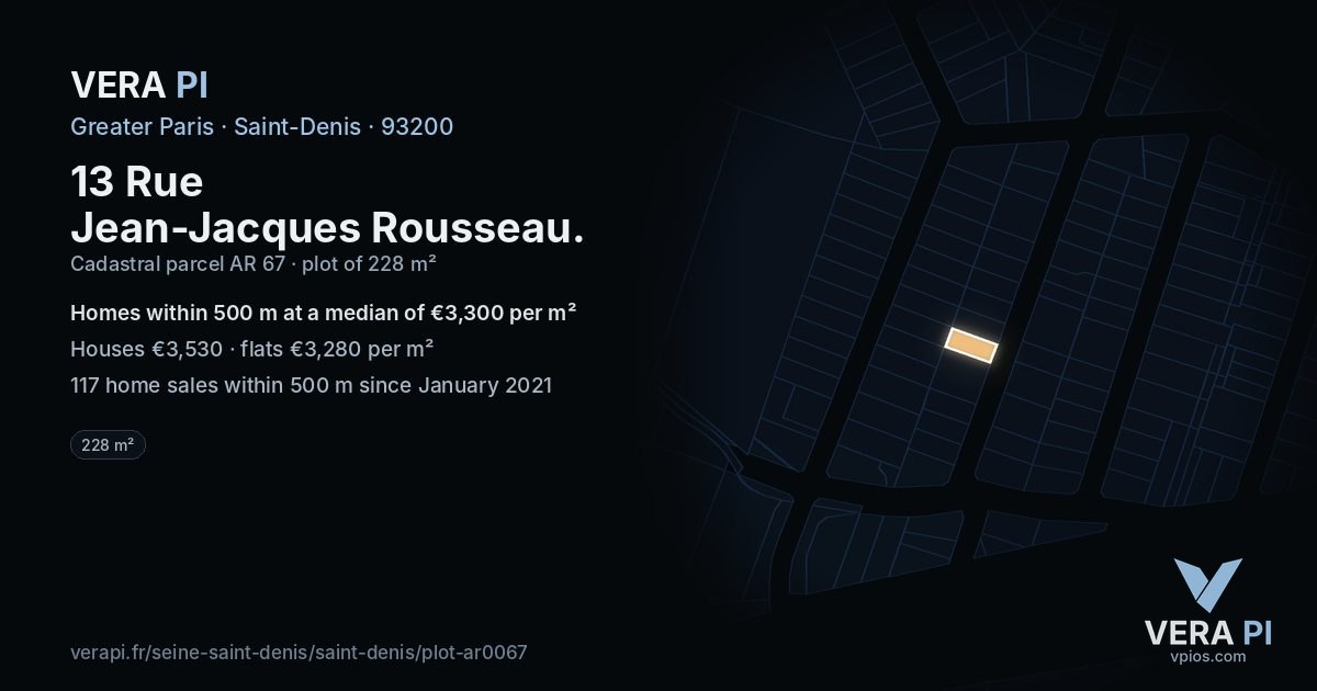 13 Rue Jean-Jacques Rousseau, Saint-Denis at night – the plot lit, the parcels around coloured by the prices near them