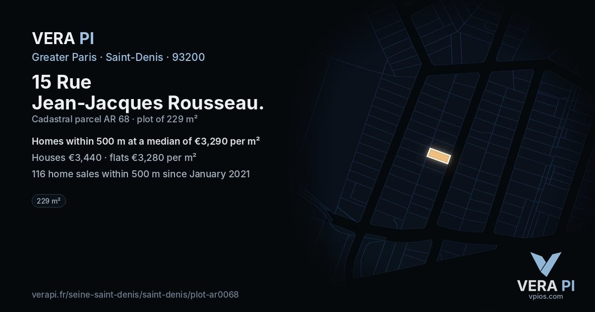 15 Rue Jean-Jacques Rousseau, Saint-Denis at night – the plot lit, the parcels around coloured by the prices near them