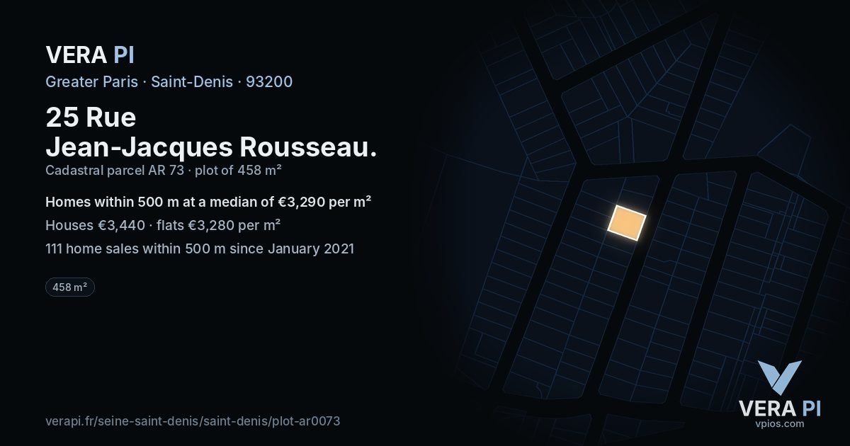 25 Rue Jean-Jacques Rousseau, Saint-Denis at night – the plot lit, the parcels around coloured by the prices near them
