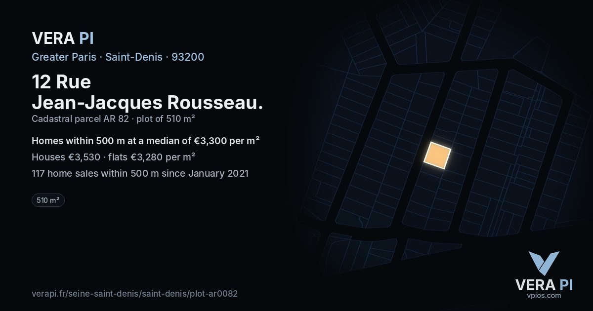 12 Rue Jean-Jacques Rousseau, Saint-Denis at night – the plot lit, the parcels around coloured by the prices near them