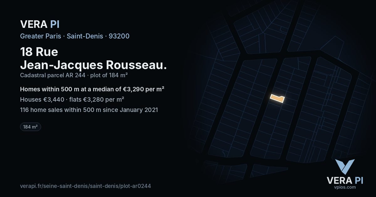 18 Rue Jean-Jacques Rousseau, Saint-Denis at night – the plot lit, the parcels around coloured by the prices near them