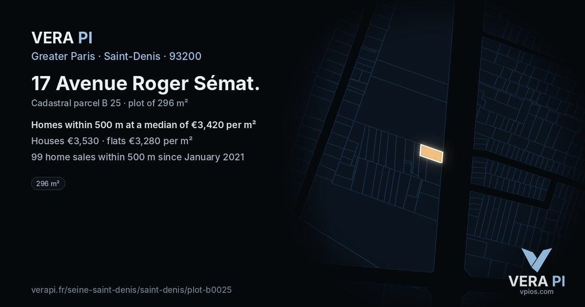 17 Avenue Roger Sémat, Saint-Denis at night – the plot lit, the parcels around coloured by the prices near them