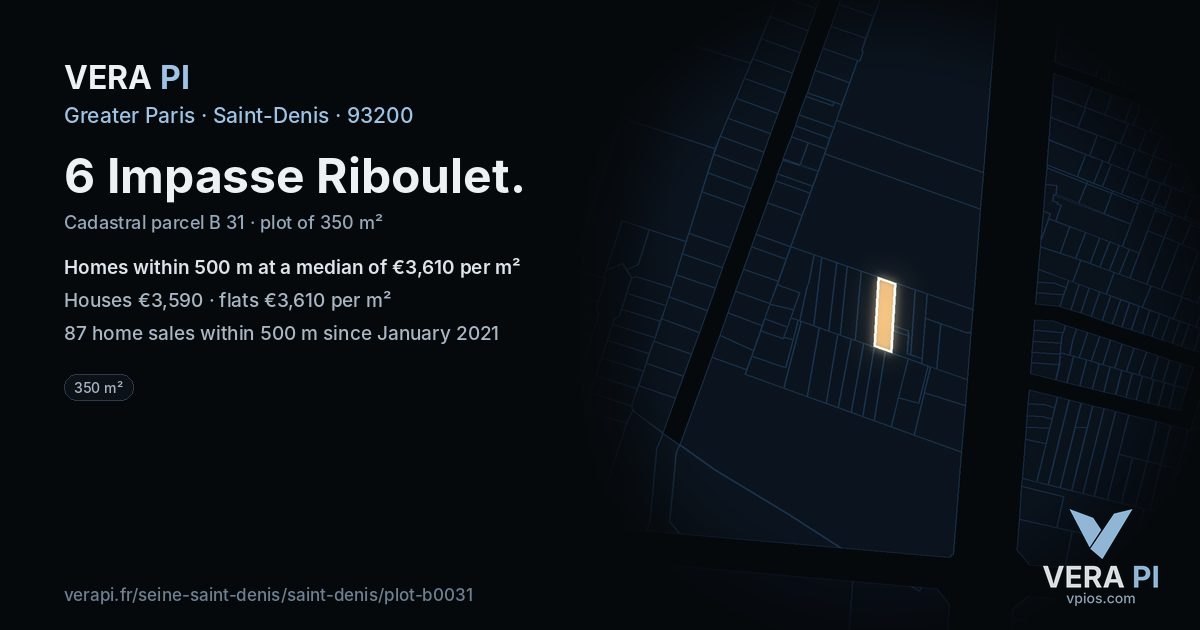 6 Impasse Riboulet, Saint-Denis at night – the plot lit, the parcels around coloured by the prices near them