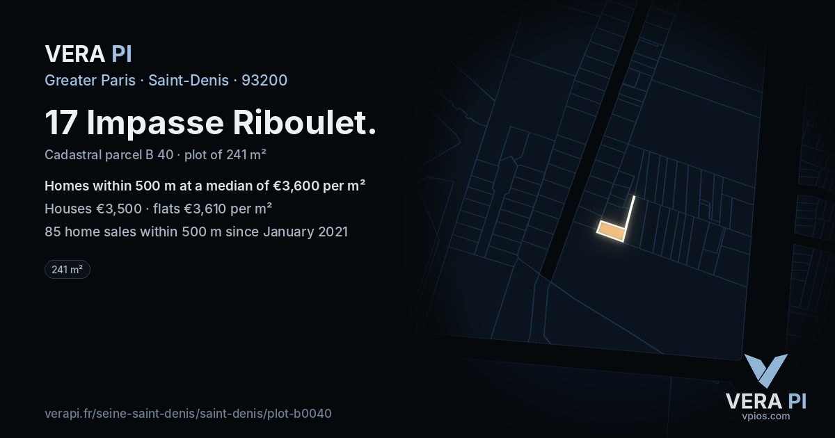 17 Impasse Riboulet, Saint-Denis at night – the plot lit, the parcels around coloured by the prices near them