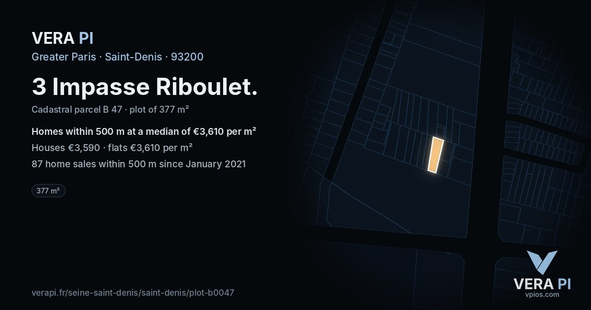 3 Impasse Riboulet, Saint-Denis at night – the plot lit, the parcels around coloured by the prices near them