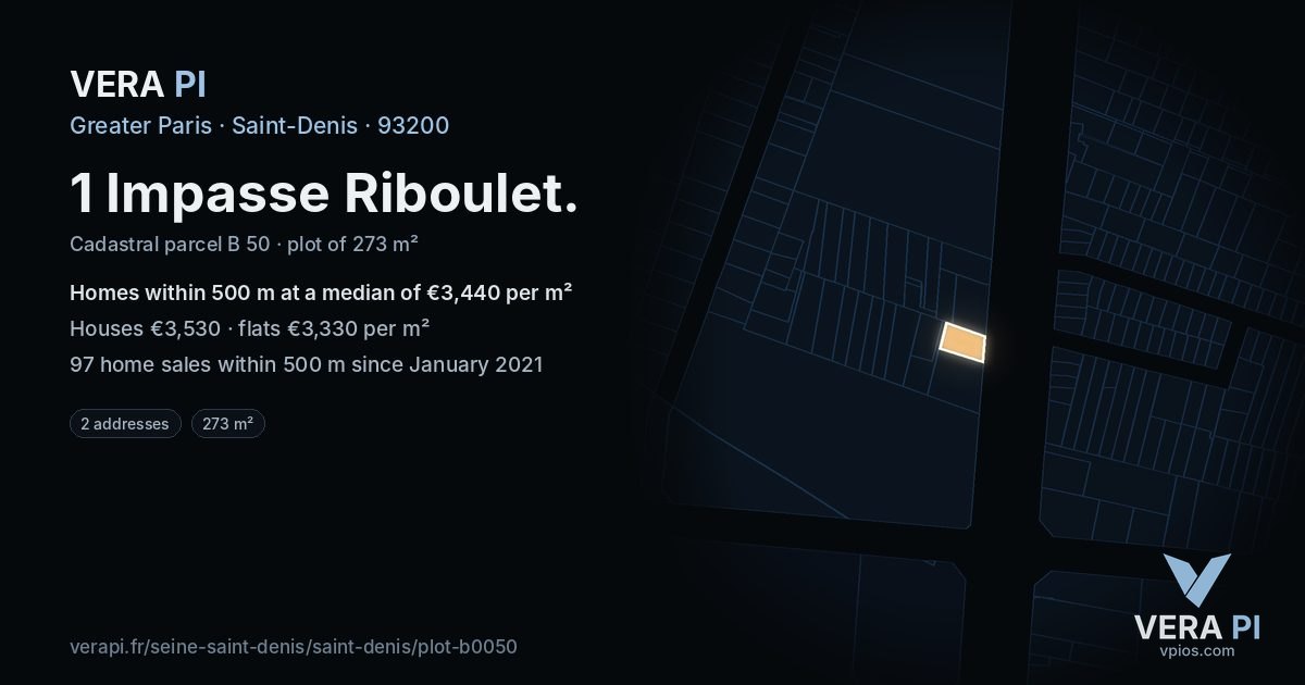 1 Impasse Riboulet, Saint-Denis at night – the plot lit, the parcels around coloured by the prices near them