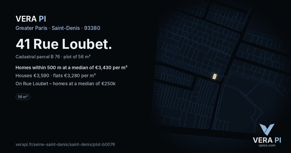 41 Rue Loubet, Saint-Denis at night – the plot lit, the parcels around coloured by the prices near them
