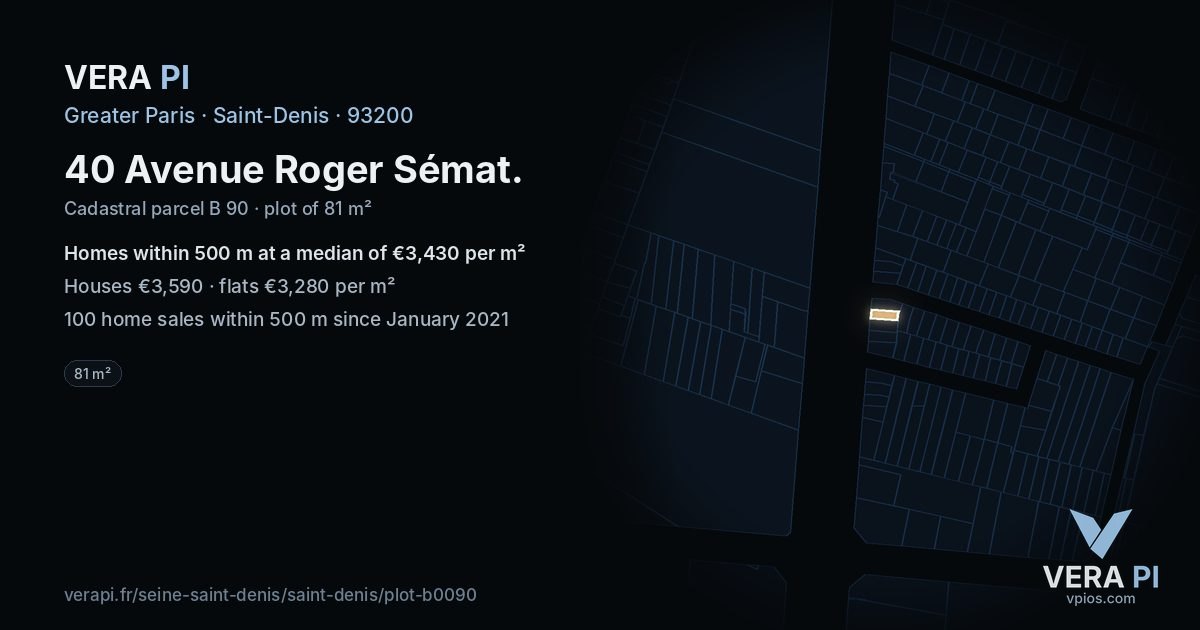 40 Avenue Roger Sémat, Saint-Denis at night – the plot lit, the parcels around coloured by the prices near them