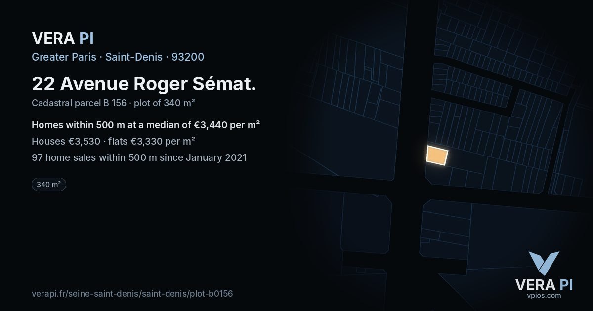 22 Avenue Roger Sémat, Saint-Denis at night – the plot lit, the parcels around coloured by the prices near them