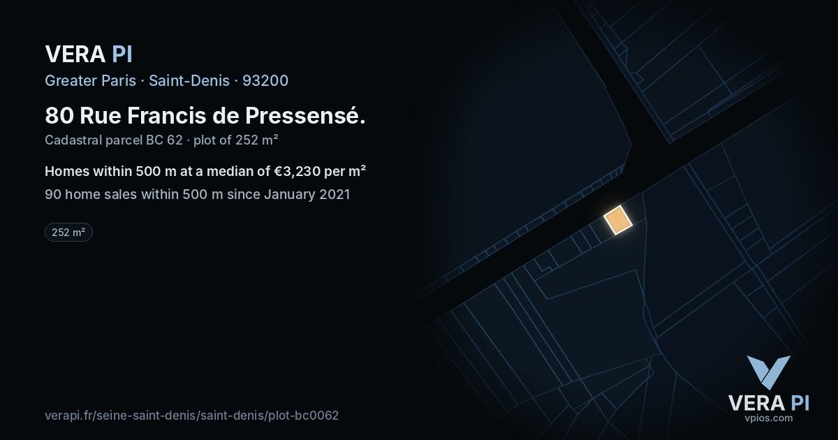 80 Rue Francis de Pressensé, Saint-Denis at night – the plot lit, the parcels around coloured by the prices near them