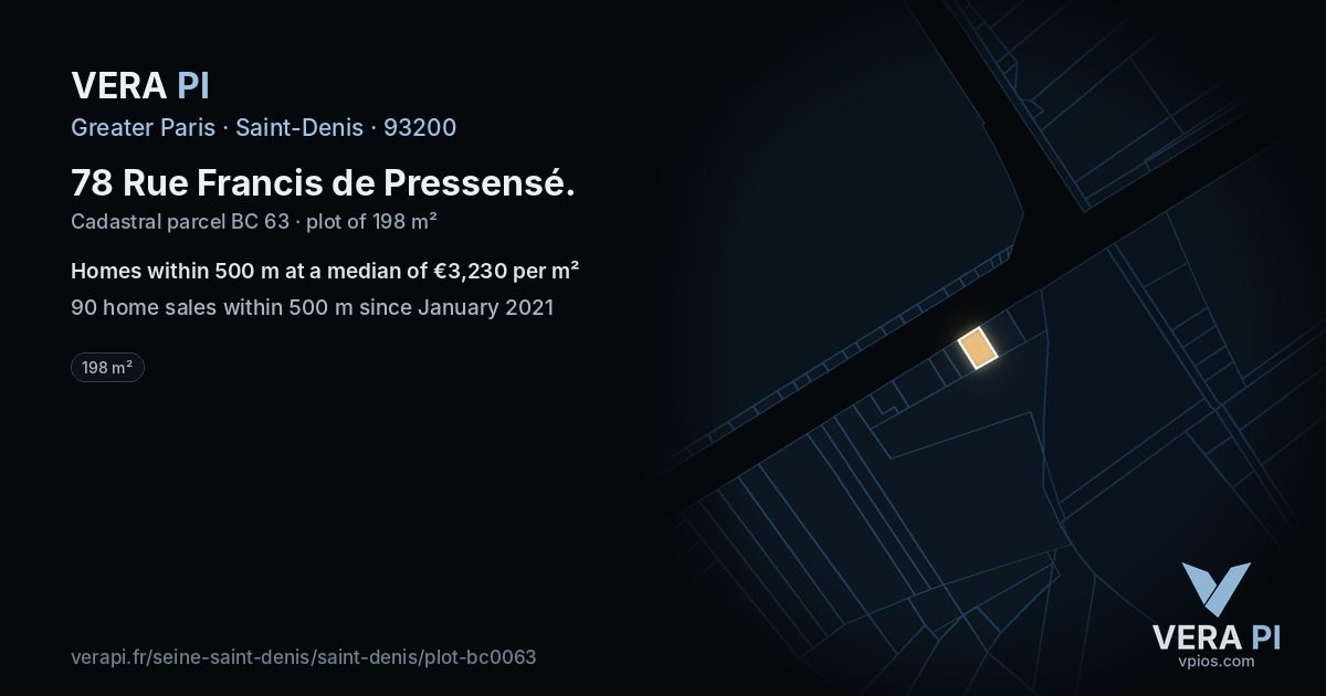 78 Rue Francis de Pressensé, Saint-Denis at night – the plot lit, the parcels around coloured by the prices near them