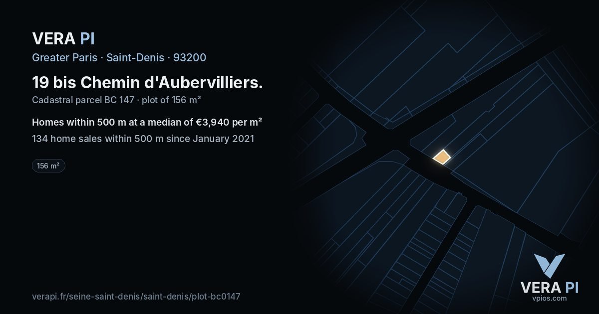 19 bis Chemin d'Aubervilliers, Saint-Denis at night – the plot lit, the parcels around coloured by the prices near them