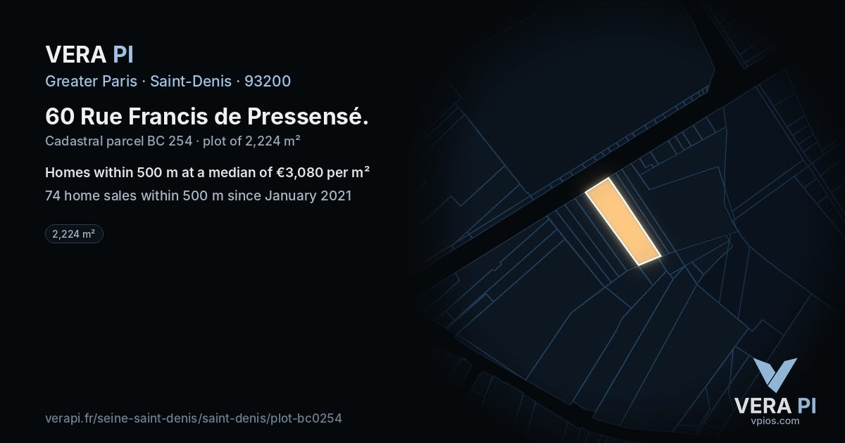 60 Rue Francis de Pressensé, Saint-Denis at night – the plot lit, the parcels around coloured by the prices near them