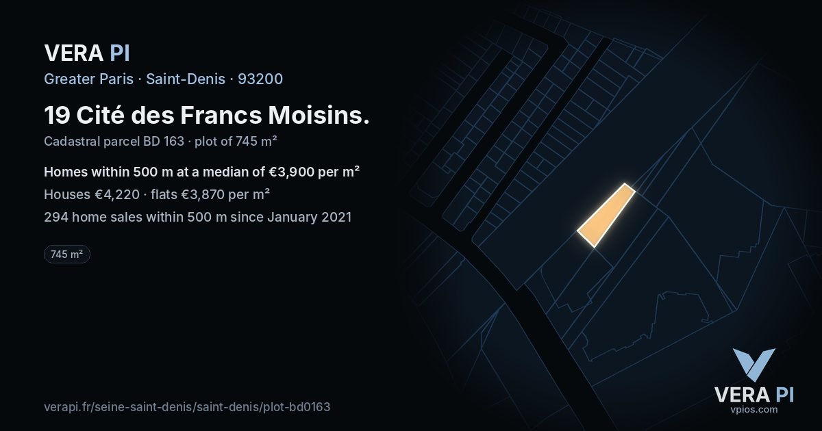 19 Cité des Francs Moisins, Saint-Denis at night – the plot lit, the parcels around coloured by the prices near them