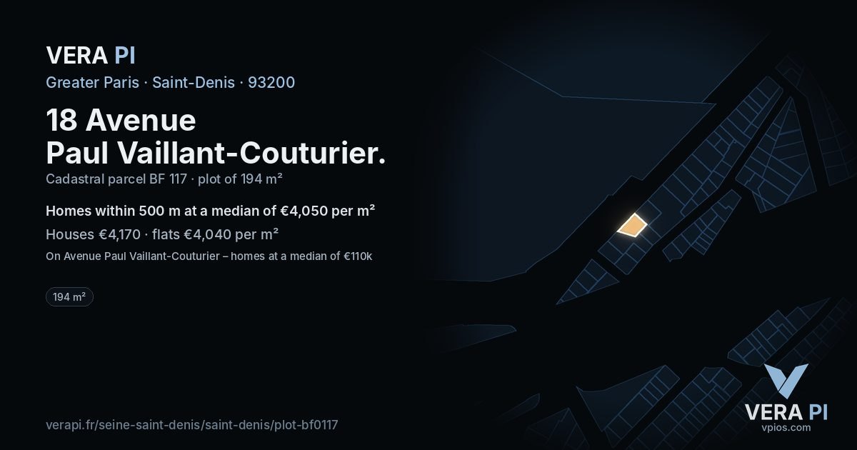 18 Avenue Paul Vaillant-Couturier, Saint-Denis at night – the plot lit, the parcels around coloured by the prices near them