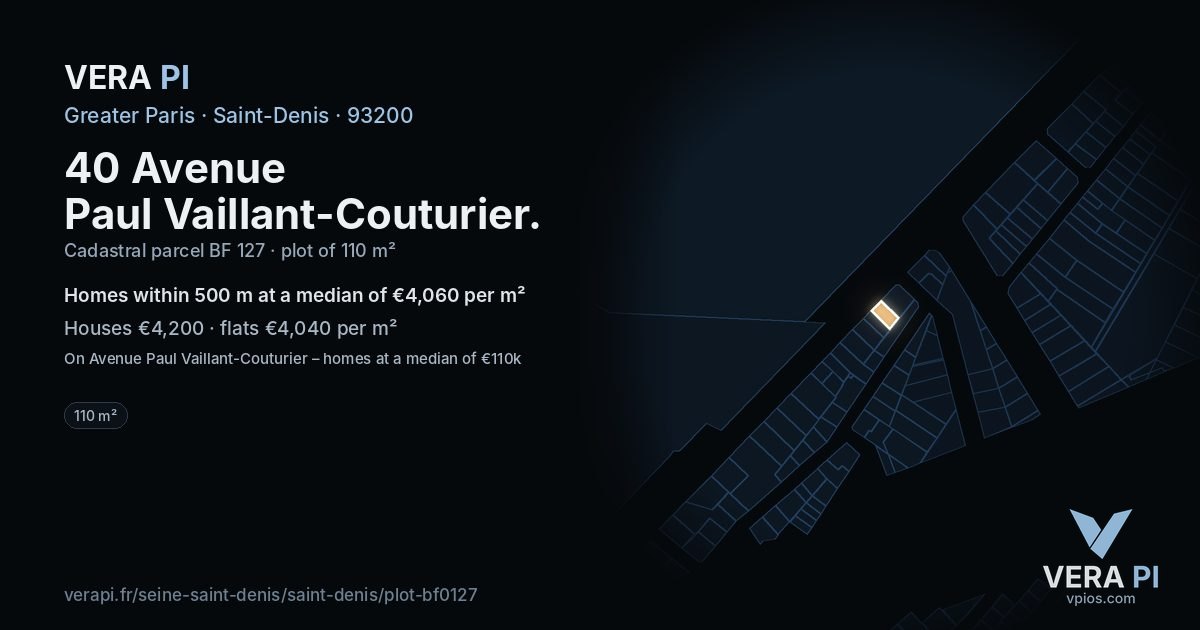 40 Avenue Paul Vaillant-Couturier, Saint-Denis at night – the plot lit, the parcels around coloured by the prices near them