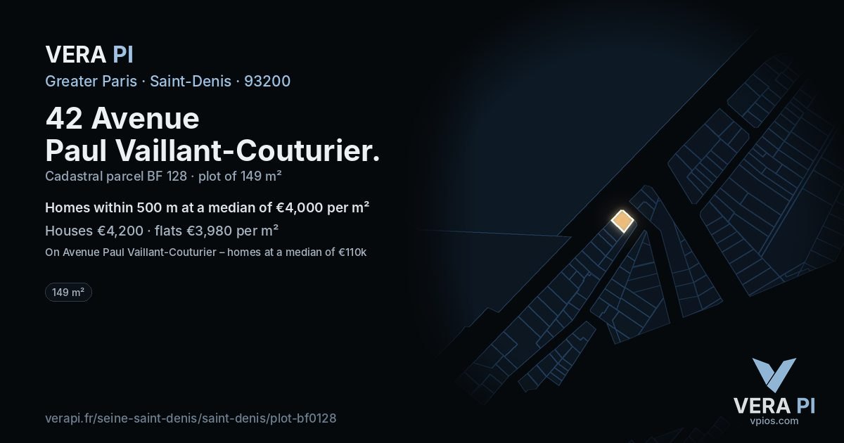 42 Avenue Paul Vaillant-Couturier, Saint-Denis at night – the plot lit, the parcels around coloured by the prices near them
