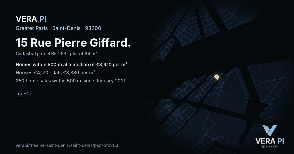 15 Rue Pierre Giffard, Saint-Denis at night – the plot lit, the parcels around coloured by the prices near them