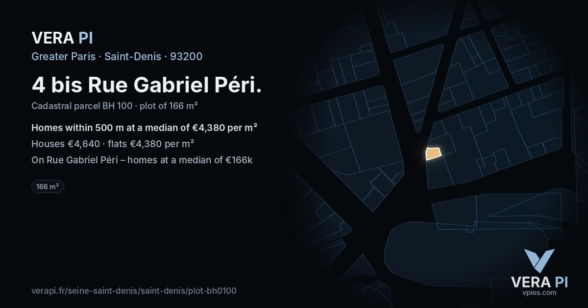 4 bis Rue Gabriel Péri, Saint-Denis at night – the plot lit, the parcels around coloured by the prices near them