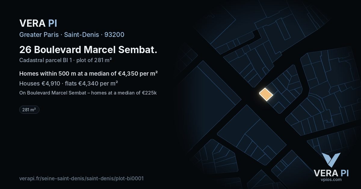 26 Boulevard Marcel Sembat, Saint-Denis at night – the plot lit, the parcels around coloured by the prices near them