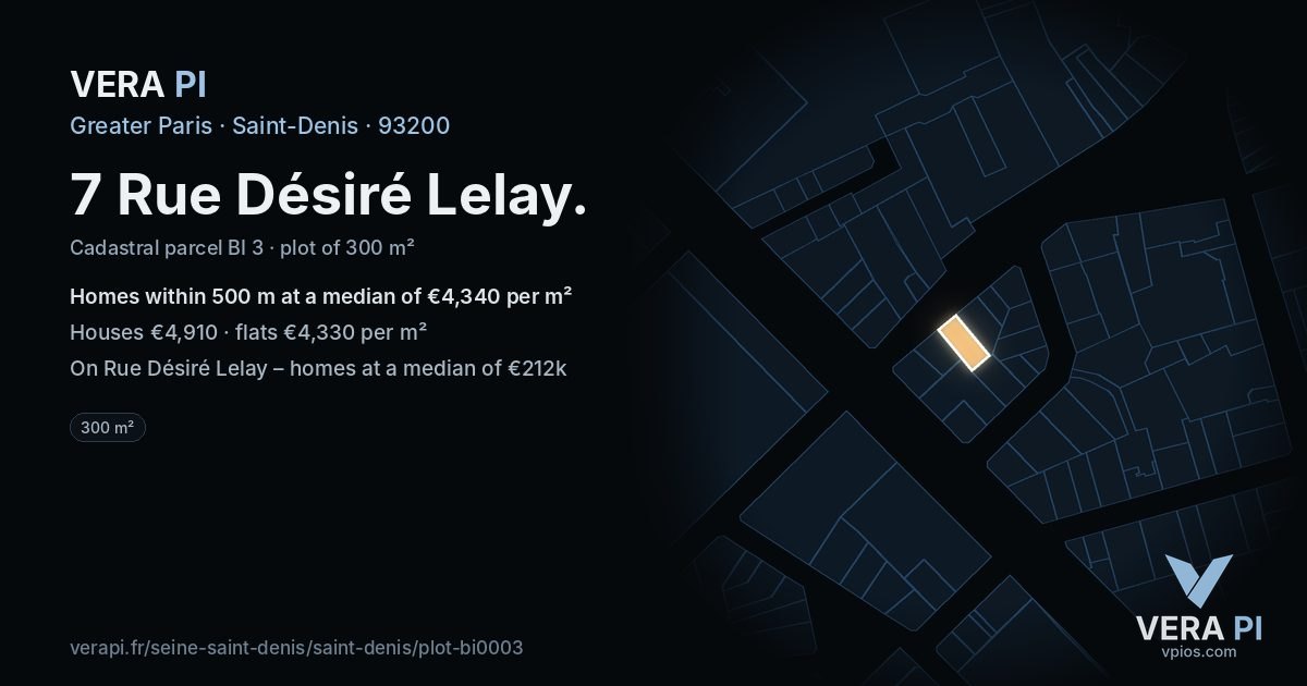 7 Rue Désiré Lelay, Saint-Denis at night – the plot lit, the parcels around coloured by the prices near them