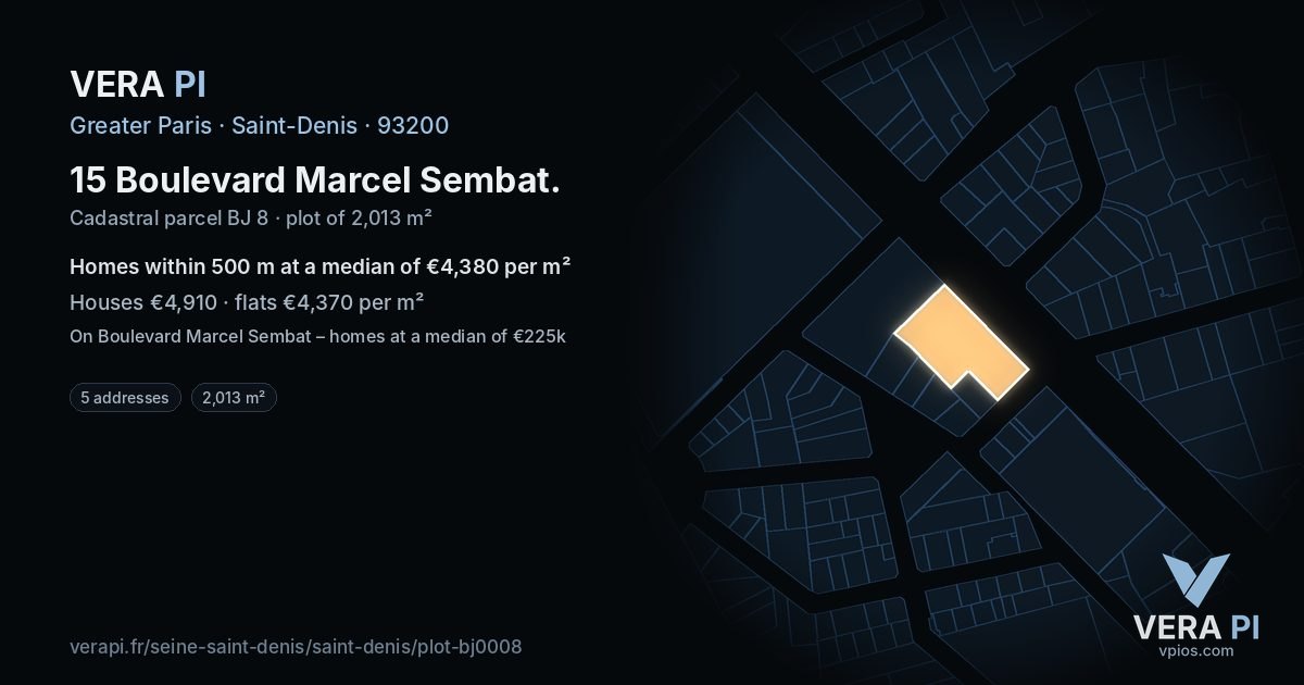 15 Boulevard Marcel Sembat, Saint-Denis at night – the plot lit, the parcels around coloured by the prices near them