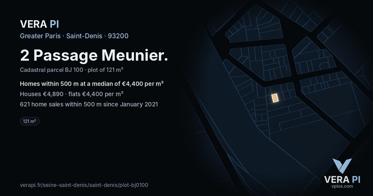2 Passage Meunier, Saint-Denis at night – the plot lit, the parcels around coloured by the prices near them