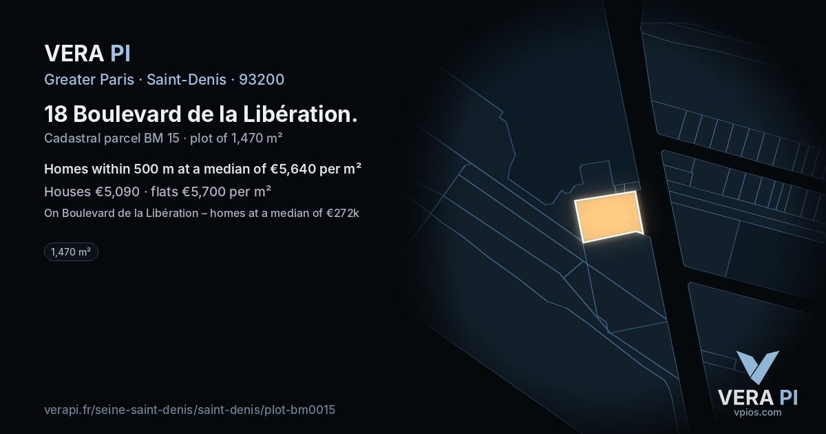 18 Boulevard de la Libération, Saint-Denis at night – the plot lit, the parcels around coloured by the prices near them