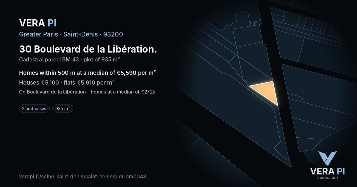 30 Boulevard de la Libération, Saint-Denis at night – the plot lit, the parcels around coloured by the prices near them