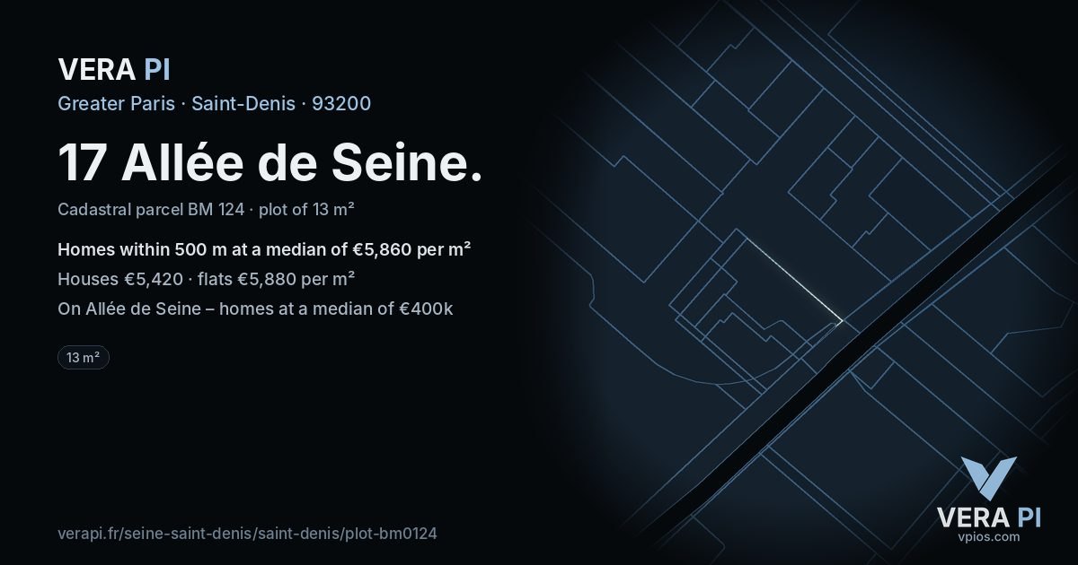 17 Allée de Seine, Saint-Denis at night – the plot lit, the parcels around coloured by the prices near them