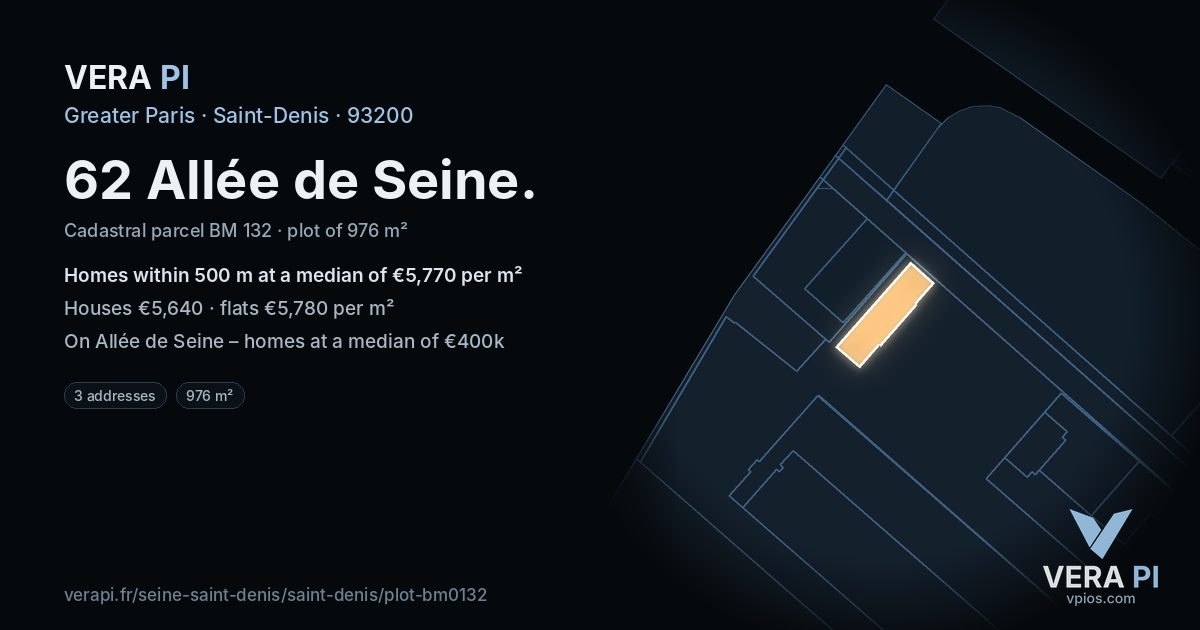 62 Allée de Seine, Saint-Denis at night – the plot lit, the parcels around coloured by the prices near them