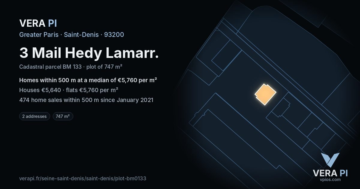 3 Mail Hedy Lamarr, Saint-Denis at night – the plot lit, the parcels around coloured by the prices near them