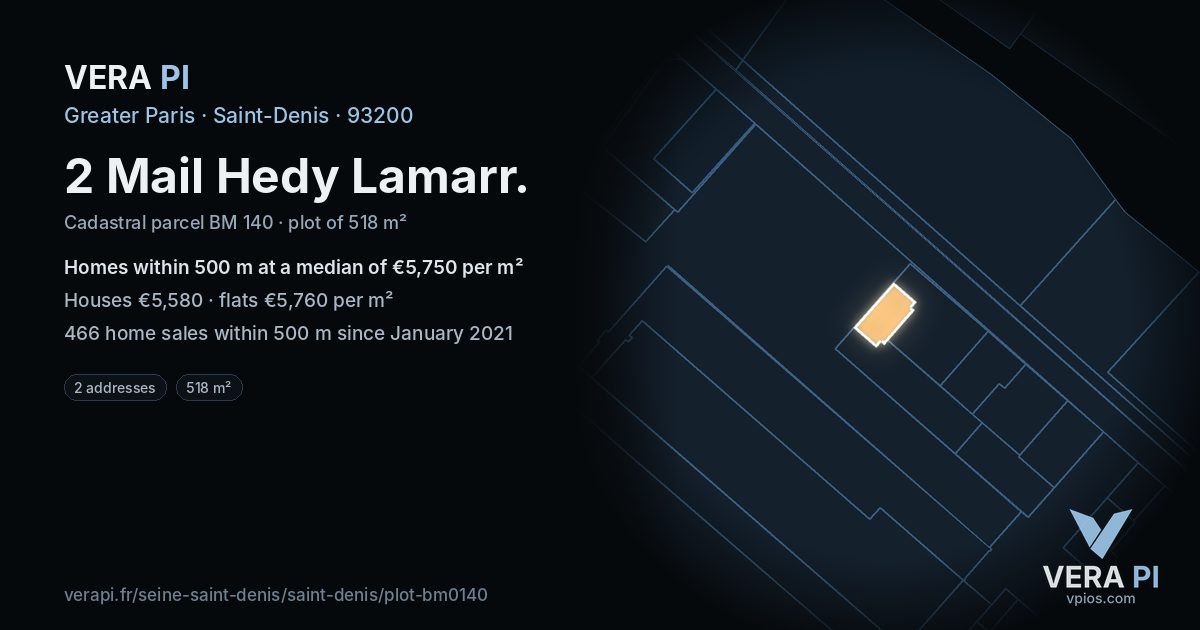 2 Mail Hedy Lamarr, Saint-Denis at night – the plot lit, the parcels around coloured by the prices near them