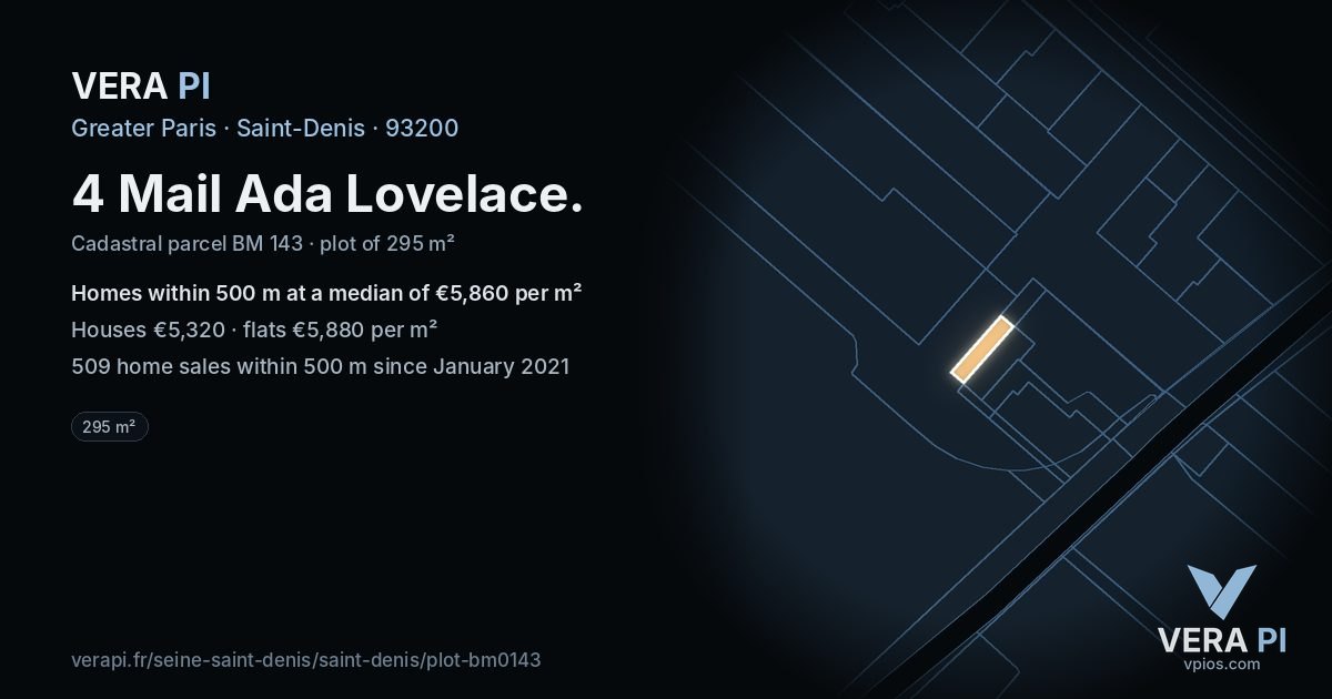 4 Mail Ada Lovelace, Saint-Denis at night – the plot lit, the parcels around coloured by the prices near them