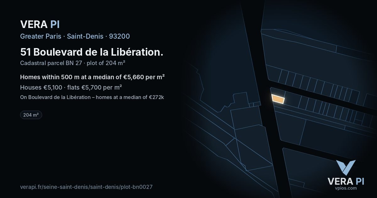 51 Boulevard de la Libération, Saint-Denis at night – the plot lit, the parcels around coloured by the prices near them