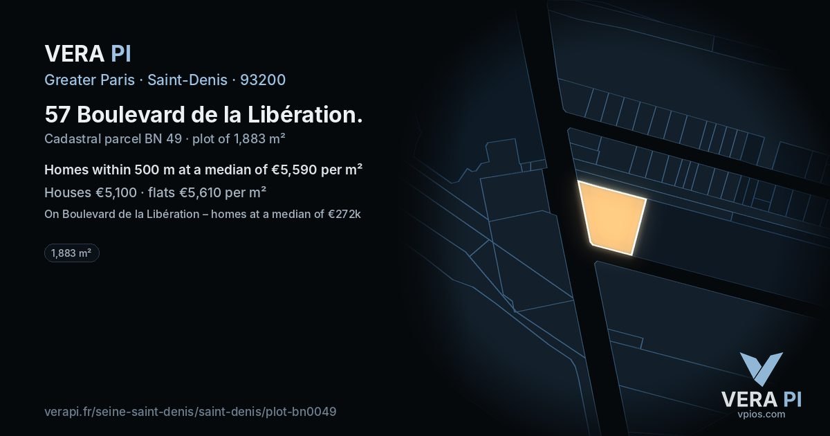 57 Boulevard de la Libération, Saint-Denis at night – the plot lit, the parcels around coloured by the prices near them