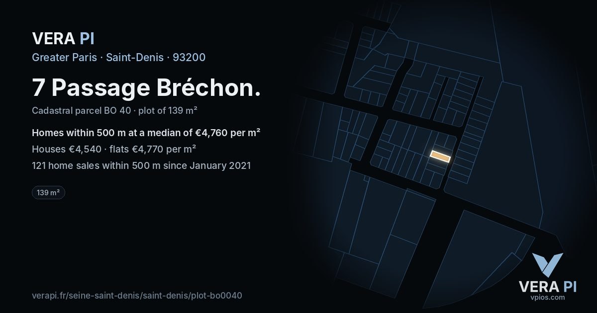 7 Passage Bréchon, Saint-Denis at night – the plot lit, the parcels around coloured by the prices near them