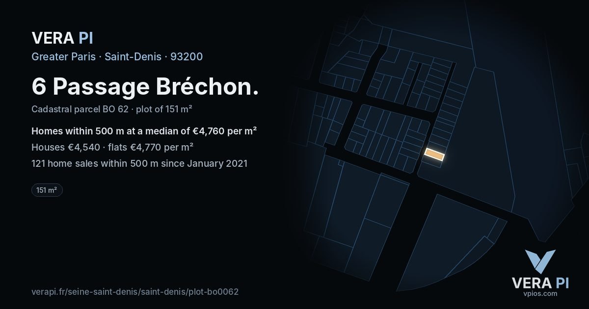 6 Passage Bréchon, Saint-Denis at night – the plot lit, the parcels around coloured by the prices near them