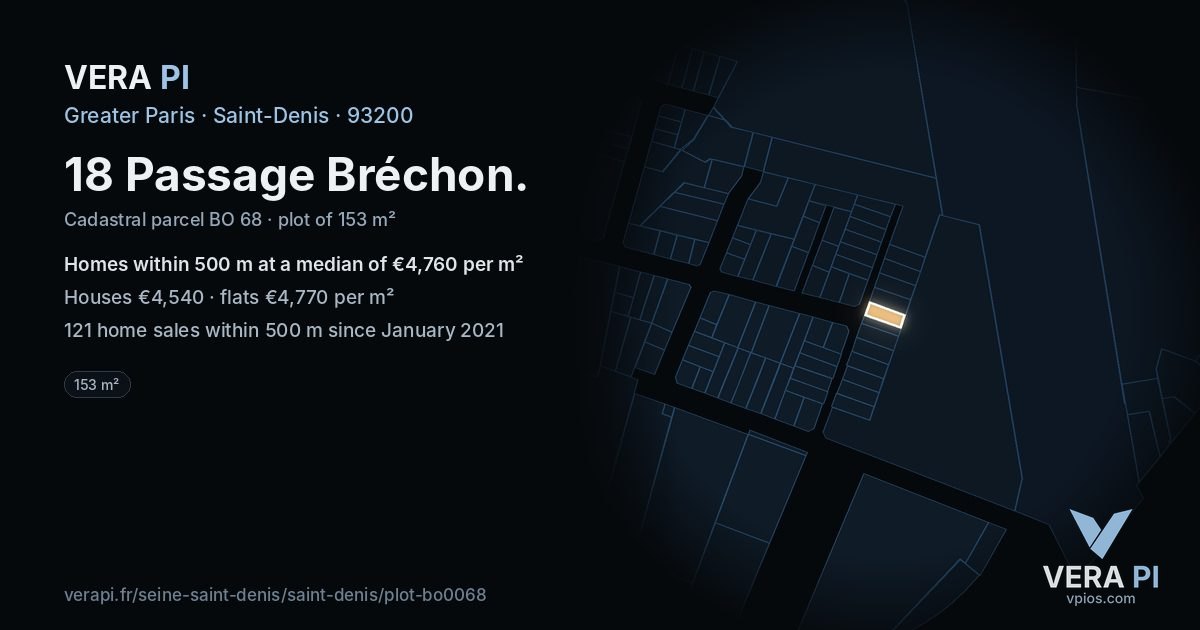 18 Passage Bréchon, Saint-Denis at night – the plot lit, the parcels around coloured by the prices near them