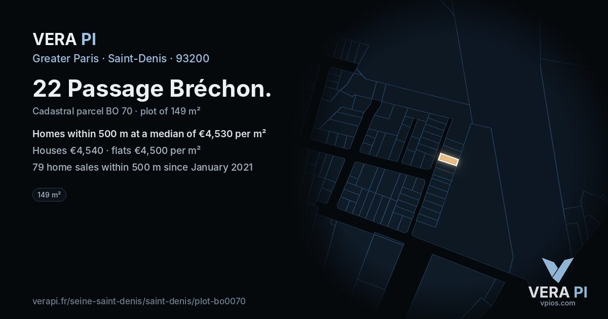 22 Passage Bréchon, Saint-Denis at night – the plot lit, the parcels around coloured by the prices near them