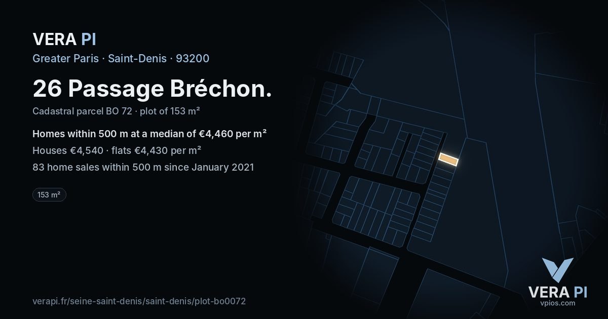 26 Passage Bréchon, Saint-Denis at night – the plot lit, the parcels around coloured by the prices near them